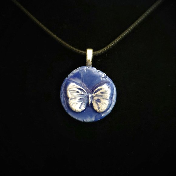 Handmade Ceramic Blue Butterfly Pendant Necklace - Picture 1 of 7